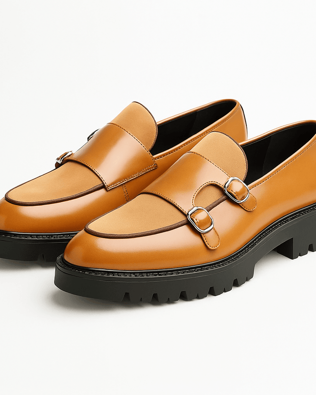 Men’s Monk Strap Loafers – Modern Dress Shoes with Dual Buckle