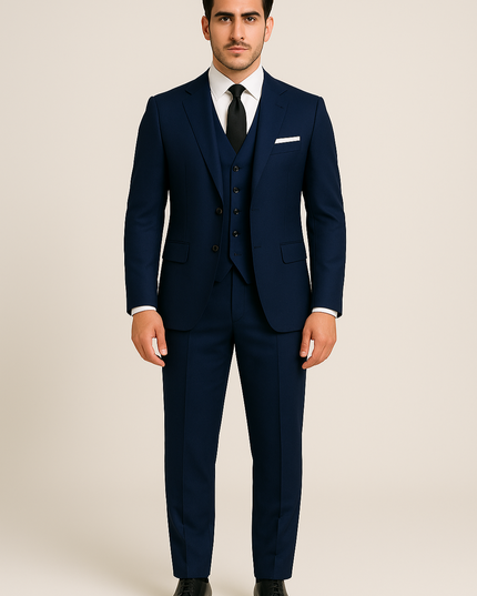 Men’s Navy Three-Piece Suit – Tailored Formal Suit