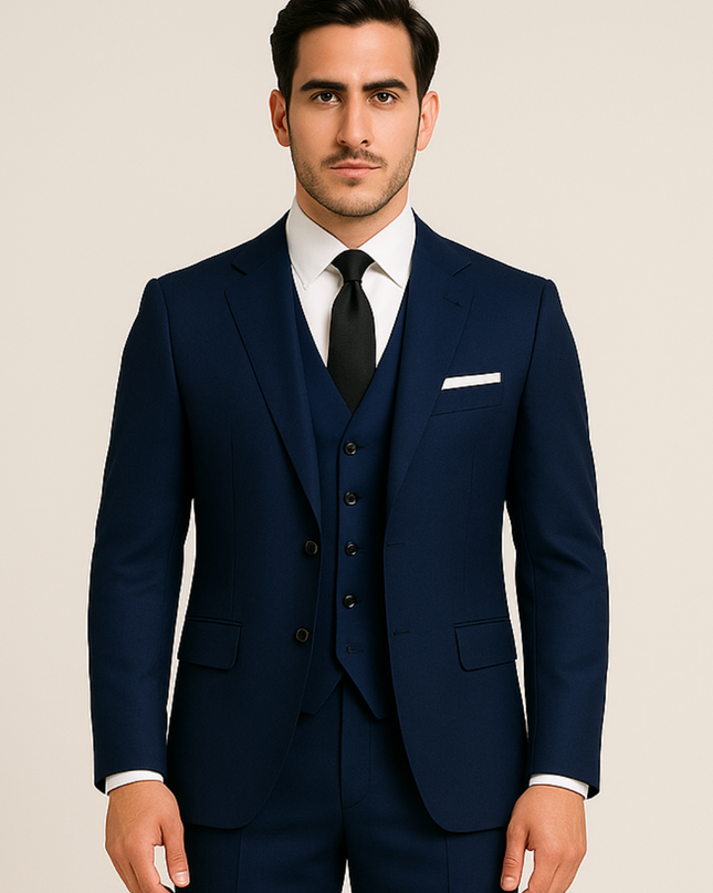 Men’s Navy Three-Piece Suit – Tailored Formal Suit