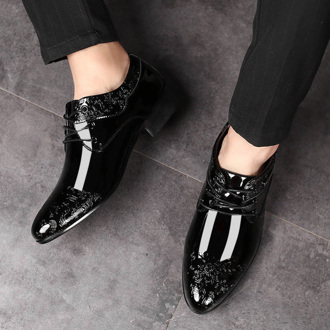 Men’s Patent Derby Shoes – Embossed Detail, Formal Lace-Up