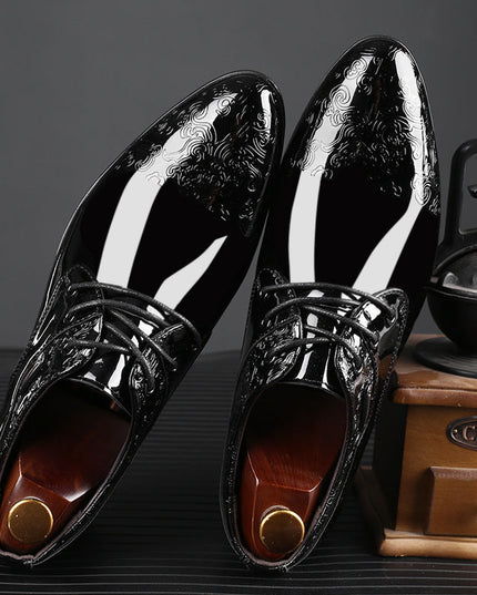 Men’s Patent Derby Shoes – Embossed Detail, Formal Lace-Up