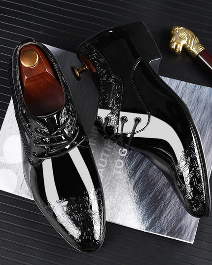 Men’s Patent Derby Shoes – Embossed Detail, Formal Lace-Up