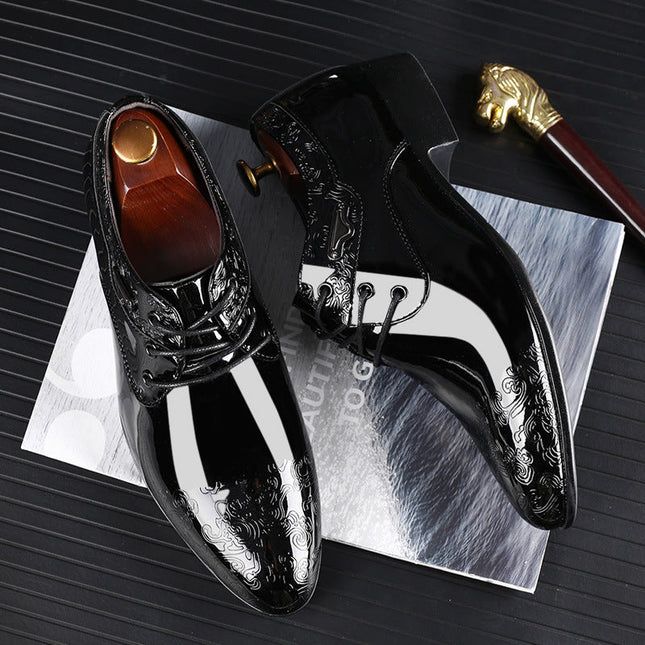 Men’s Patent Derby Shoes – Embossed Detail, Formal Lace-Up