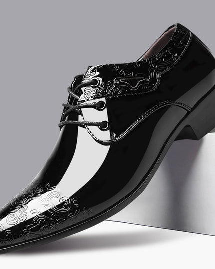 Men’s Patent Derby Shoes – Embossed Detail, Formal Lace-Up