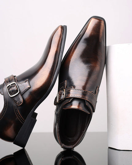 Men’s Patent Monk Strap Shoes – Polished Finish – Single Buckle