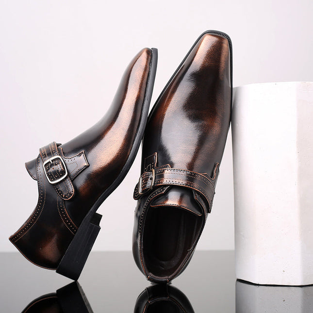 Men’s Patent Monk Strap Shoes – Polished Finish – Single Buckle