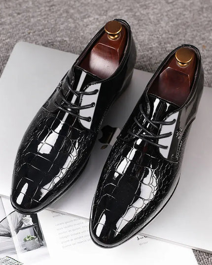 Men’s Patent Oxford Dress Shoes – Lace-Up Formal Footwear with Textured Finish