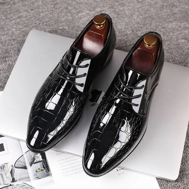Men’s Patent Oxford Dress Shoes – Lace-Up Formal Footwear with Textured Finish