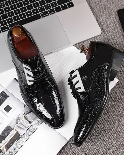 Men’s Patent Oxford Dress Shoes – Lace-Up Formal Footwear with Textured Finish