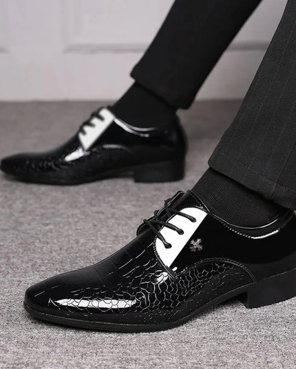 Men’s Patent Oxford Dress Shoes – Lace-Up Formal Footwear with Textured Finish