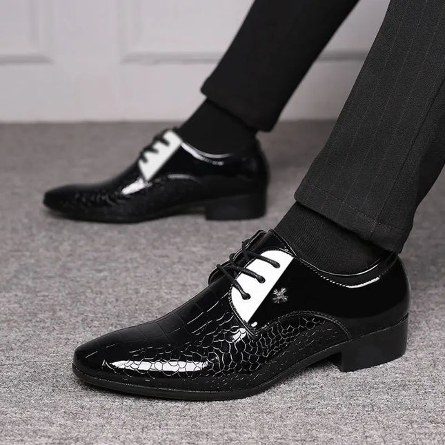 Men’s Patent Oxford Dress Shoes – Lace-Up Formal Footwear with Textured Finish