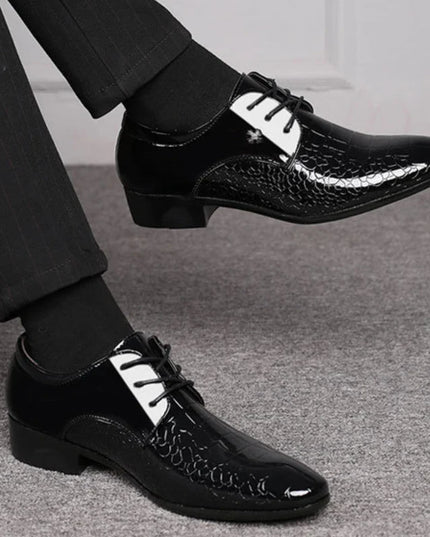 Men’s Patent Oxford Dress Shoes – Lace-Up Formal Footwear with Textured Finish