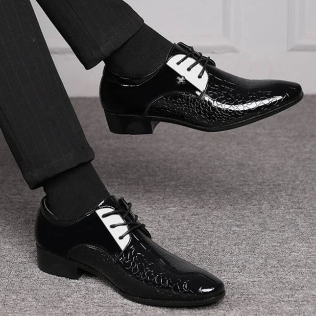 Men’s Patent Oxford Dress Shoes – Lace-Up Formal Footwear with Textured Finish