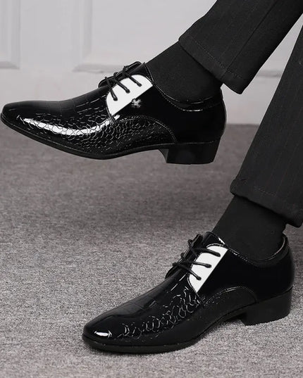 Men’s Patent Oxford Dress Shoes – Lace-Up Formal Footwear with Textured Finish