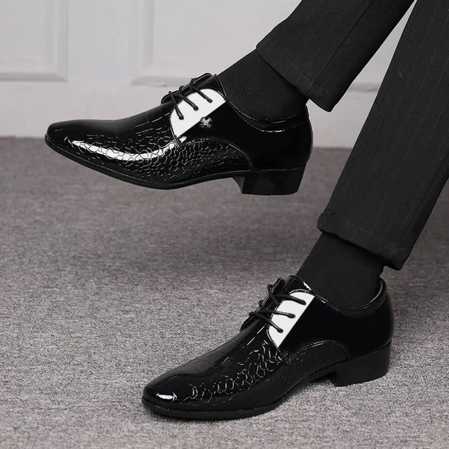 Men’s Patent Oxford Dress Shoes – Lace-Up Formal Footwear with Textured Finish