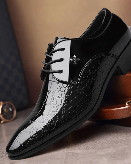 Men’s Patent Oxford Dress Shoes – Lace-Up Formal Footwear with Textured Finish