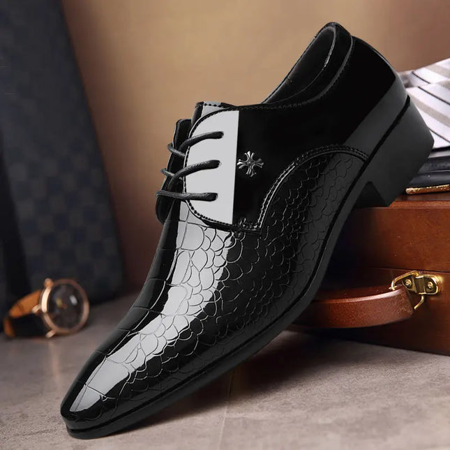 Men’s Patent Oxford Dress Shoes – Lace-Up Formal Footwear with Textured Finish