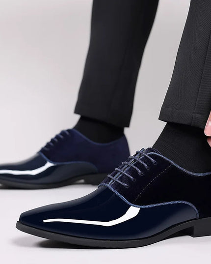 Men’s Patent Oxford Shoes – Velvet And Shiny Contrast Design