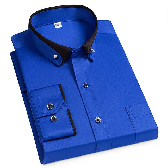 Men’s Plain Shirt with Contrasting Two-Tone Collar – Smart Casual
