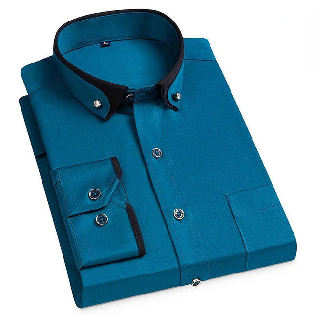 Men’s Plain Shirt with Contrasting Two-Tone Collar – Smart Casual