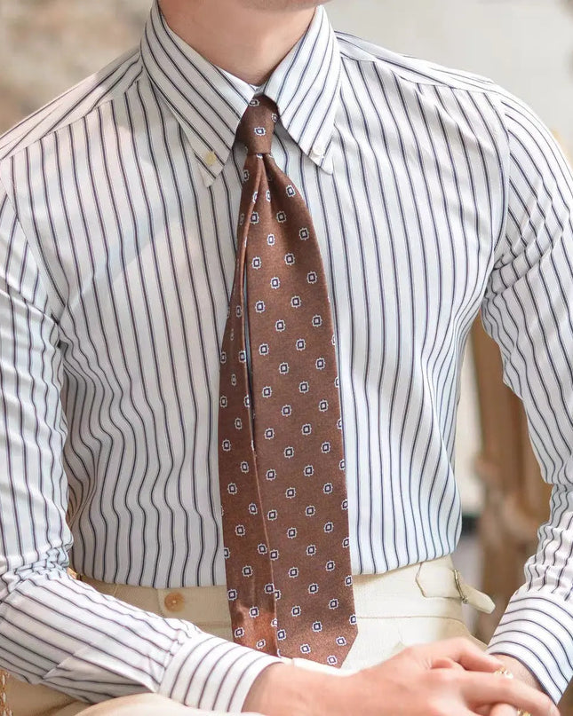 Men’s Retro Striped Shirt – Regular Fit – Long Sleeve – Classic Collar – All-Season Style