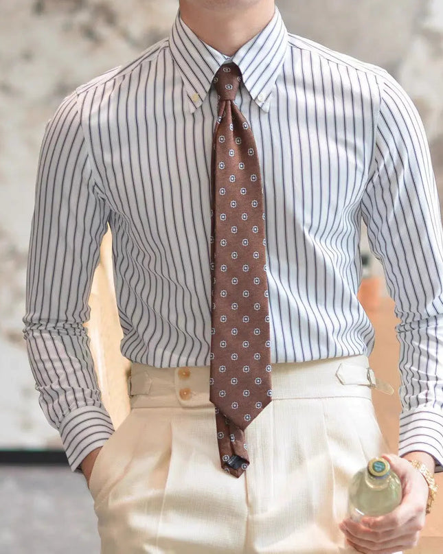 Men’s Retro Striped Shirt – Regular Fit – Long Sleeve – Classic Collar – All-Season Style