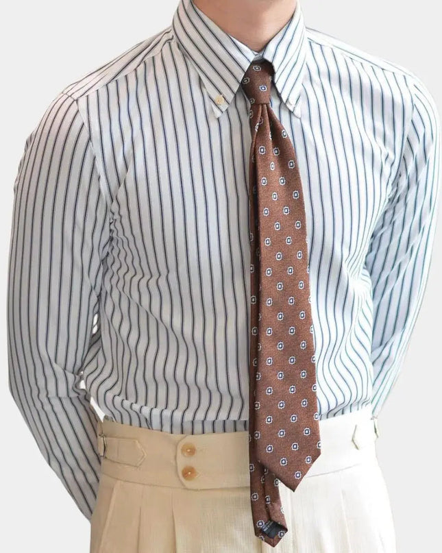 Men’s Retro Striped Shirt – Regular Fit – Long Sleeve – Classic Collar – All-Season Style