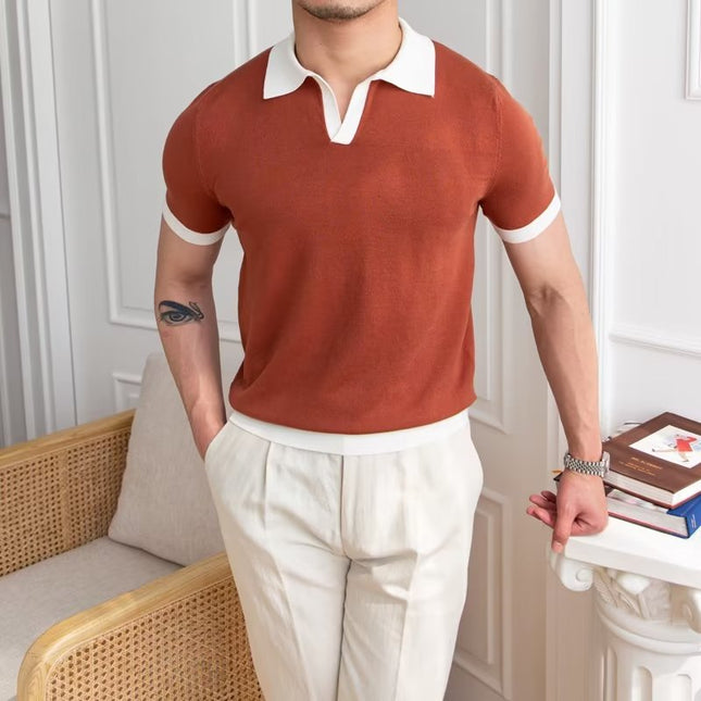 Men’s Short Sleeve Knitted Polo Shirt – Regular Fit with Ribbed Cuffs