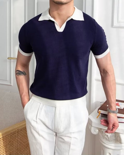Men’s Short Sleeve Knitted Polo Shirt – Regular Fit with Ribbed Cuffs