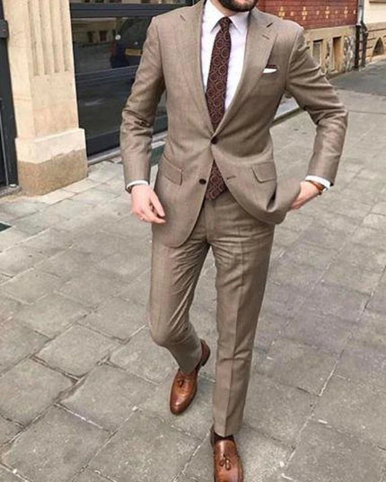 Men’s Slim Fit Khaki Suit – 2-Piece Summer Business & Wedding Set