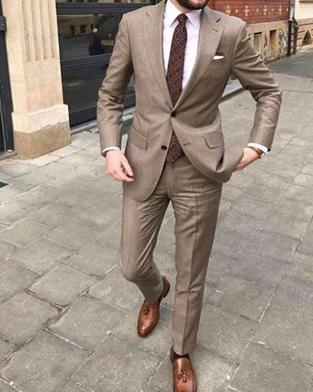 Men’s Slim Fit Khaki Suit – 2-Piece Summer Business & Wedding Set