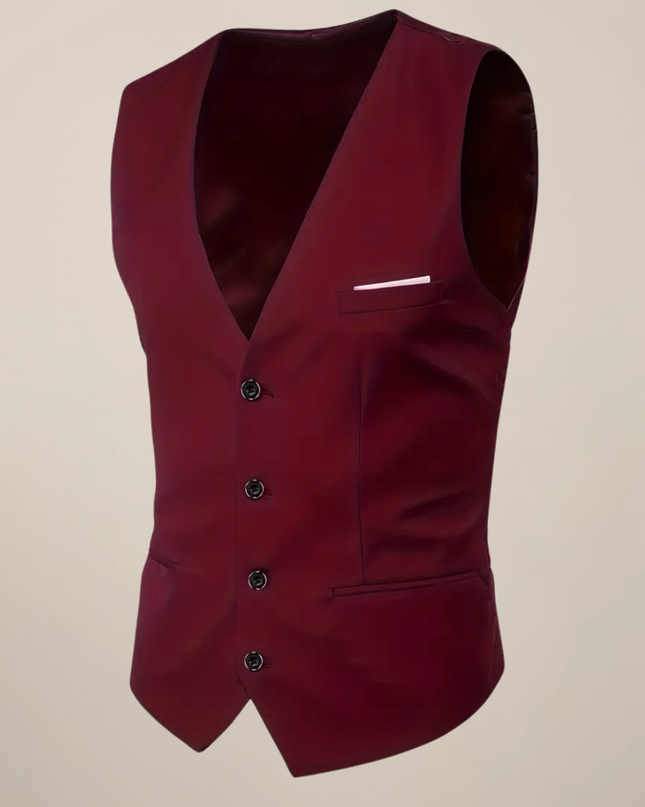 Men’s Slim Fit Three-Piece Suit – Tailored Burgundy Ensemble for Weddings & Formal Events