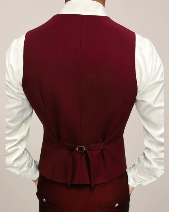 Men’s Slim Fit Three-Piece Suit – Tailored Burgundy Ensemble for Weddings & Formal Events