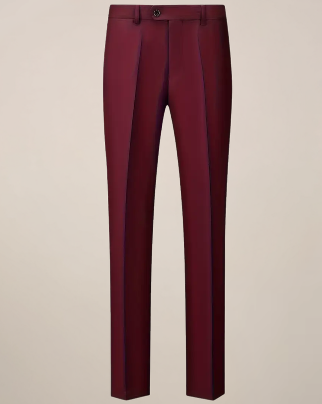 Men’s Slim Fit Three-Piece Suit – Tailored Burgundy Ensemble for Weddings & Formal Events