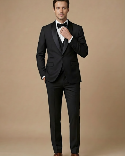 Men’s Slim Fit Three-Piece Suit – Tailored Jacket, Waistcoat and Trousers for Weddings and Formal Occasions