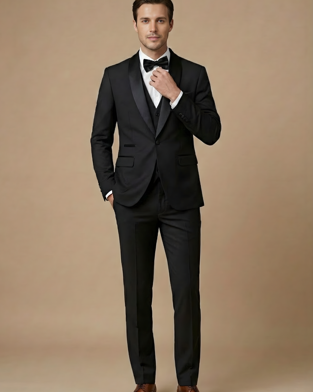 Men’s Slim Fit Three-Piece Suit – Tailored Jacket, Waistcoat and Trousers for Weddings and Formal Occasions