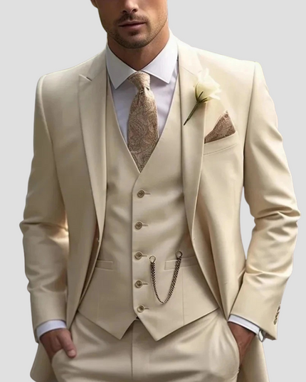 Men’s Slim Fit Three-Piece Suit – Tailored, Notch Lapel