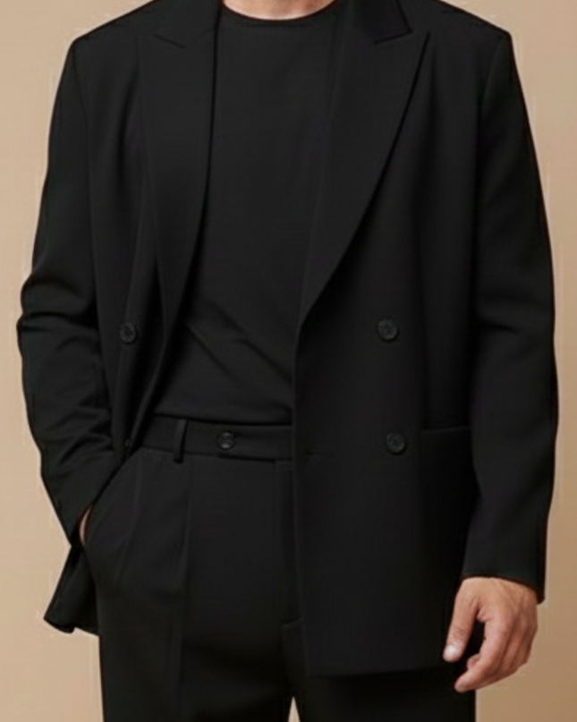 Men’s Slim Fit Two-Piece Suit – Double-Breasted Blazer with Peak Lapels and Tailored Trousers for Smart Occasions
