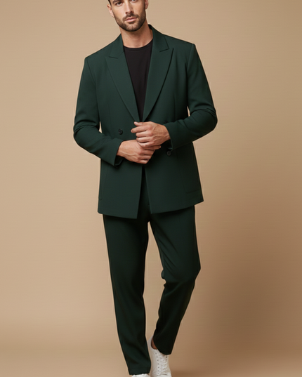 Men’s Slim Fit Two-Piece Suit – Double-Breasted Blazer with Peak Lapels and Tailored Trousers for Smart Occasions