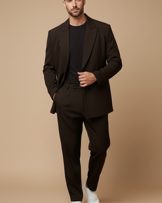 Men’s Slim Fit Two-Piece Suit – Double-Breasted Blazer with Peak Lapels and Tailored Trousers for Smart Occasions
