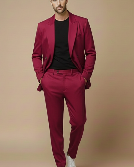 Men’s Slim Fit Two-Piece Suit – Double-Breasted Blazer with Peak Lapels and Tailored Trousers for Smart Occasions