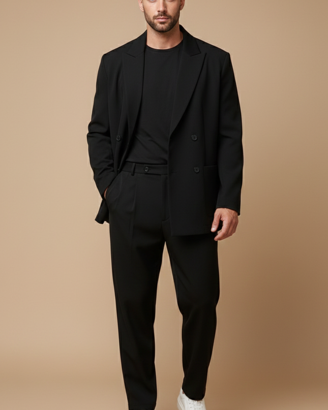 Men’s Slim Fit Two-Piece Suit – Double-Breasted Blazer with Peak Lapels and Tailored Trousers for Smart Occasions