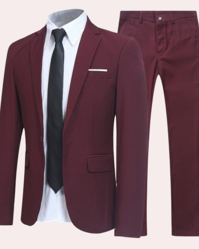 Men’s Slim Fit Two-Piece Suit with Single-Breasted Blazer – All-Season Formal Wear