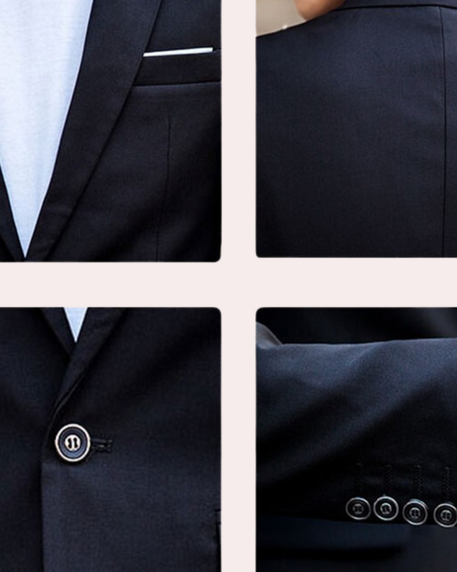 Men’s Slim Fit Two-Piece Suit with Single-Breasted Blazer – All-Season Formal Wear
