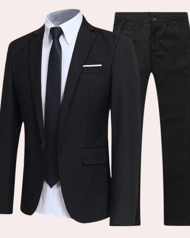 Men’s Slim Fit Two-Piece Suit with Single-Breasted Blazer – All-Season Formal Wear