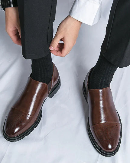 Men’s Slip-On Leather Shoes – Smart Casual Comfort with Elastic Panels