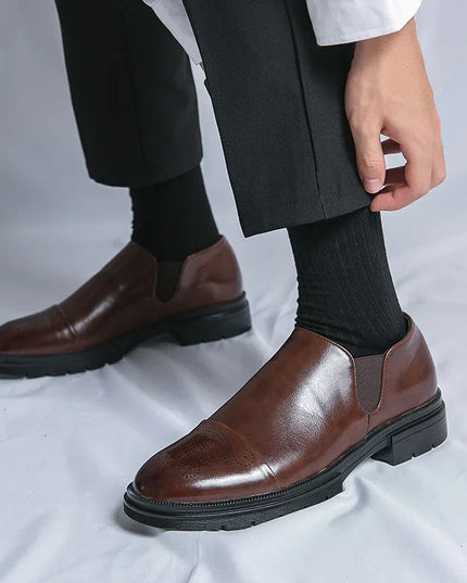 Men’s Slip-On Leather Shoes – Smart Casual Comfort with Elastic Panels