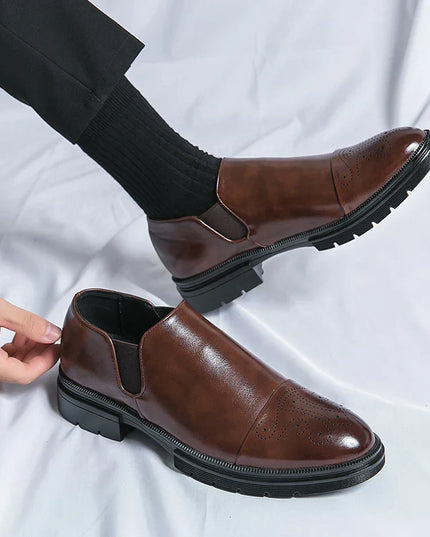 Men’s Slip-On Leather Shoes – Smart Casual Comfort with Elastic Panels