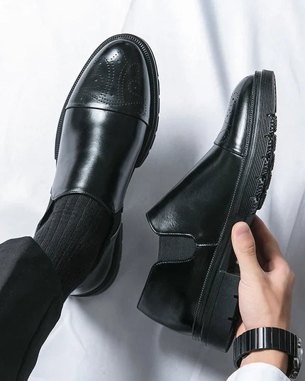 Men’s Slip-On Leather Shoes – Smart Casual Comfort with Elastic Panels