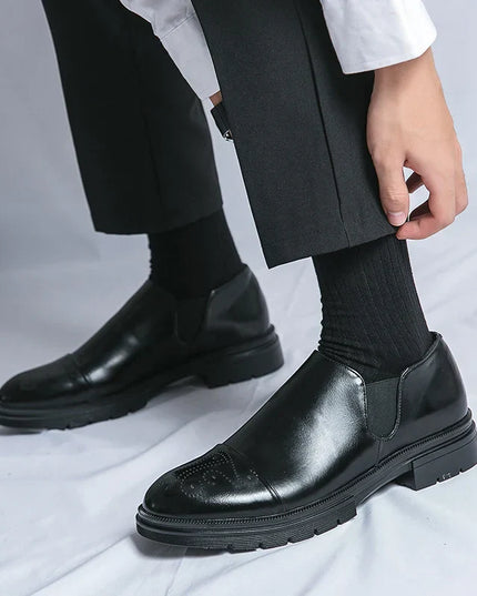 Men’s Slip-On Leather Shoes – Smart Casual Comfort with Elastic Panels
